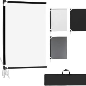36x27'' Light Reflector Flag kit, 3-in-1 Portable Collapsible Diffuser for Photo Video Studio Shooting-Scrim, White and Black, Foldable Flag Kit, Shaper for Soft, Diffused & Light Effects