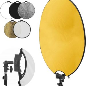 32 Inch (80cm) Photography Reflector, Collapsible Light Reflector with Bag & tilt Adapter, 5 in 1 Handle Reflector for Studio & Outdoor Lighting -Translucent, Silver, Gold, White and Black