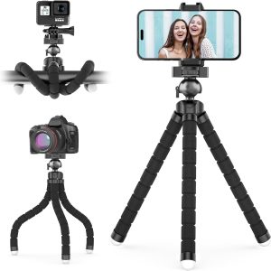 Phone Tripod, Flexible Desk Stand with Wireless Remote, Mini Holder for Camera and