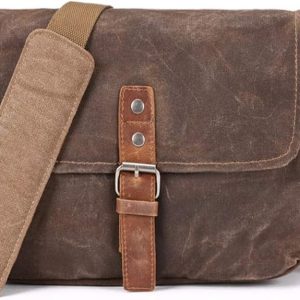 SLR Camera Bag, Waterproof Wax Canvas Bag Vintage Camera Case Messenger Bag with Interlayer Pad