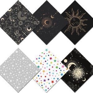 6 PCS Glasses Cleaning Cloth Eyeglass Cleaning Cloth Lens Eyeglasses Microfiber Cute Aesthetic Cloth for Unisex Women Girls Reusable Phone Screens Camera Multi-Patterns(6.3"x6.3")-Sun Moon Star