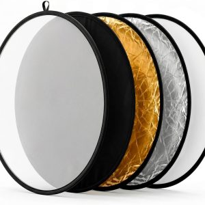 22 Inch (60 cm) 5-in-1 Collapsible Light Reflector & Diffuser - Translucent, Silver, Gold, White, Black, Multi Disc Photography Reflector for Studio Outdoor Photography