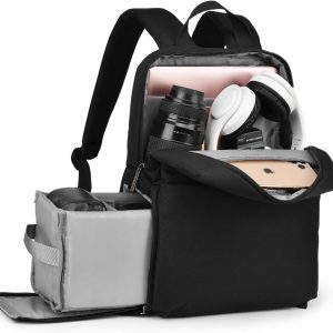 Camera backpack with a 14-inch laptop compartment, waterproof, suitable for travel and everyday photography.