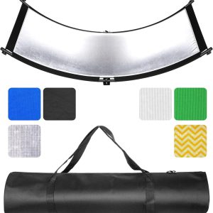 Clamshell Light Reflector Diffuser, 66”×24” Photography Curved Lighting Reflector with Black, Silver, White, Gold, Chromakey Green, Blue Colors (Stand Not Included)