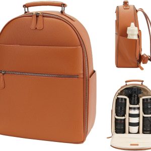 Camera Backpack Classic PU Leather with 15 Inch Laptop Compartment, Professional Camera Bag for Photographers for DSLR Large 20L