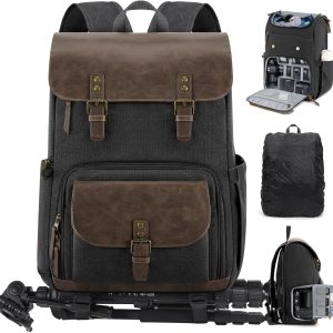 Camera Bag Professional for DSLR/SLR Mirrorless Waterproof 15.6 Inch Laptop Photography Backpack with Side Access Rain Cover Tripod Holder Large Anti-Theft Camera Backpacks for Photographers